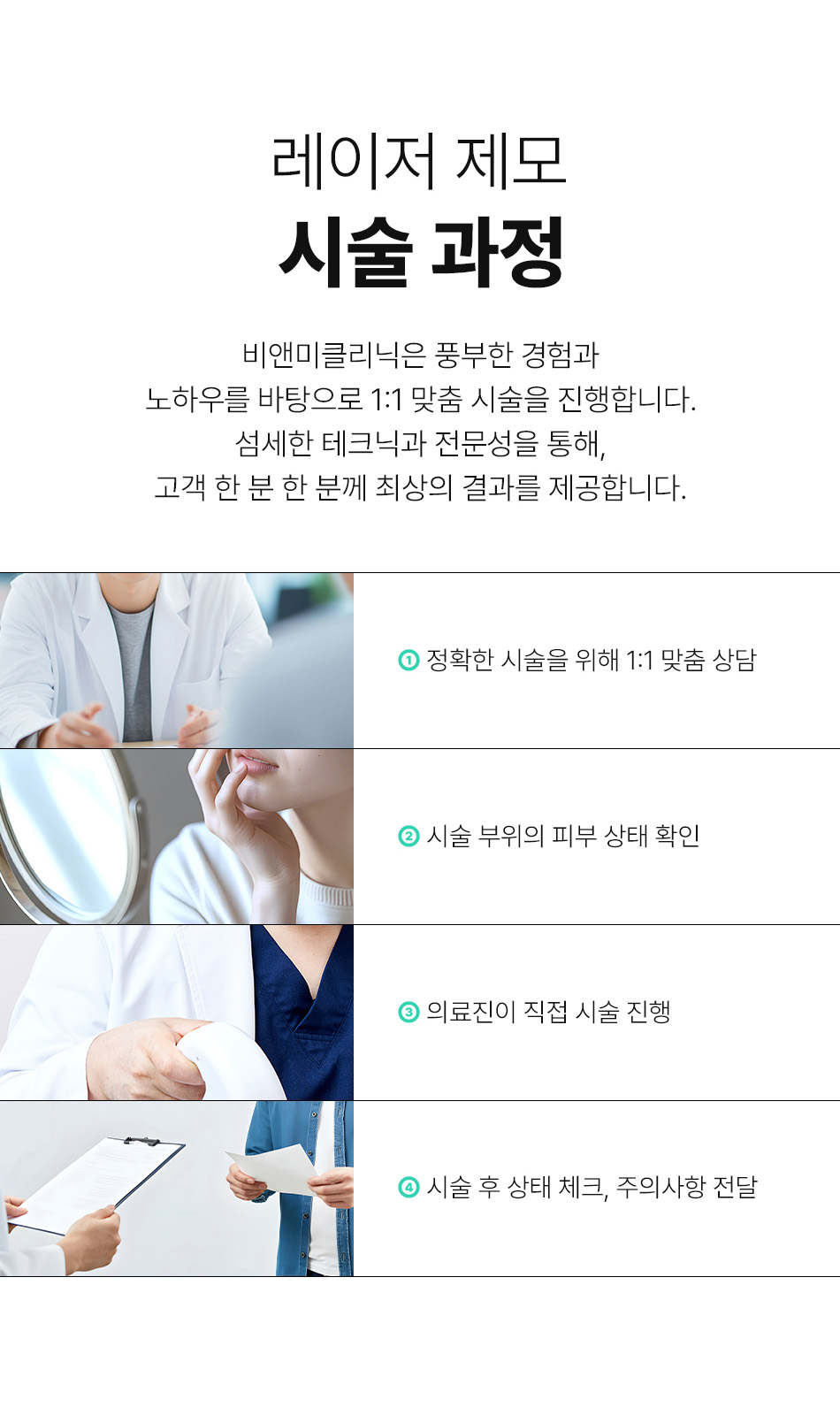 압구정 비앤미 남성 레이저 제모 시술 과정 1대1 상담 및 시술 후 관리