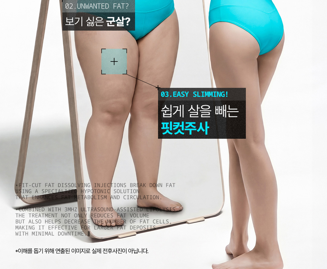 핏컷주사, 지방분해주사, 압구정 비앤미, 국소 지방 분해, 잘 빠지지 않는 부위 지방, 순환 강화, 셀룰라이트 관리